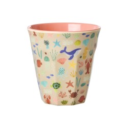 Bicchiere medio rosa in melamina con animali marini