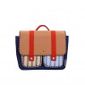 Cartella in tessuto riciclato beige e blu con ricami interni |