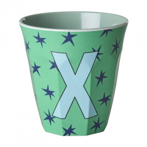 Bicchiere verde con stelle e iniziale X | RICE
