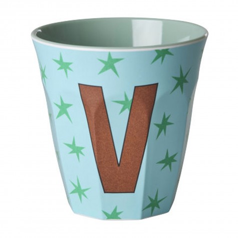 Bicchiere azzurro con stelle e iniziale V | RICE
