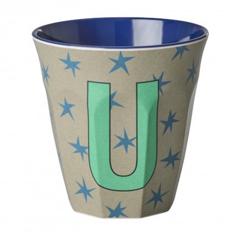 Bicchiere beige con stelle e iniziale U | RICE