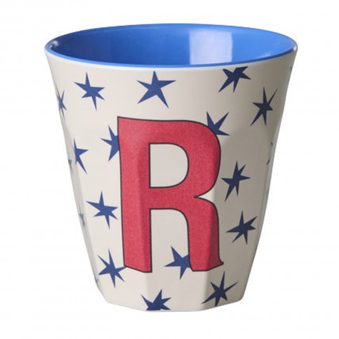 Bicchiere panna con stelle e iniziale R | RICE