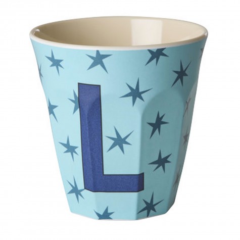 Bicchiere azzurro con stelle e iniziale L | RICE