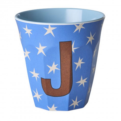 Bicchiere blu con stelle e iniziale J | RICE