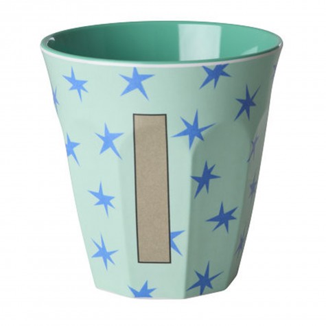 Bicchiere verde con stelle e iniziale I | RICE