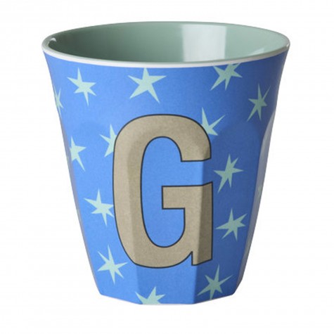 Bicchiere blu con stelle e iniziale G | RICE