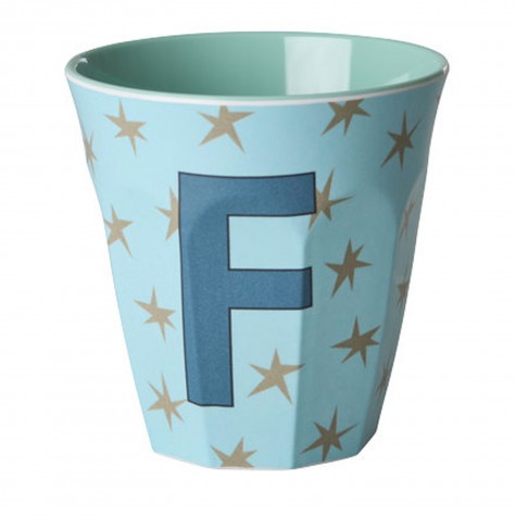 Bicchiere azzurro con stelle e iniziale F | RICE