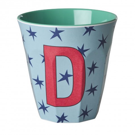Bicchiere azzurro con stelle e iniziale D | RICE