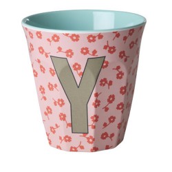 Bicchiere rosa con fiori e iniziale Y | RICE