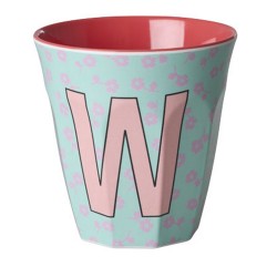 Bicchiere azzurro con fiori e iniziale W | RICE