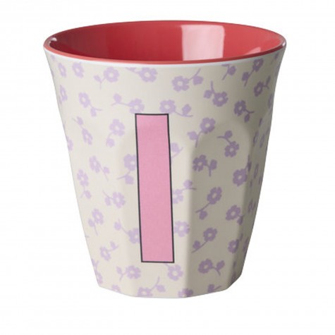 Bicchiere panna con fiori e iniziale I | RICE