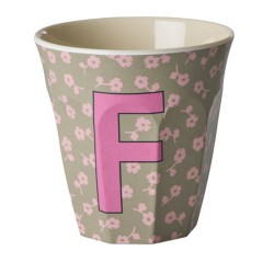 Bicchiere beige con fiori e iniziale F | RICE