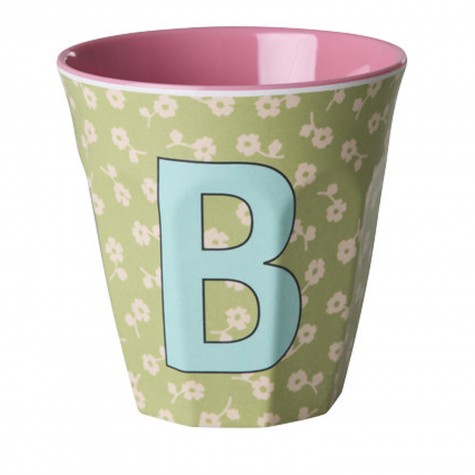 Bicchiere verde con fiori e iniziale B | RICE