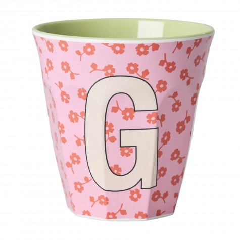 Bicchiere rosa con fiori e inziale G | RICE