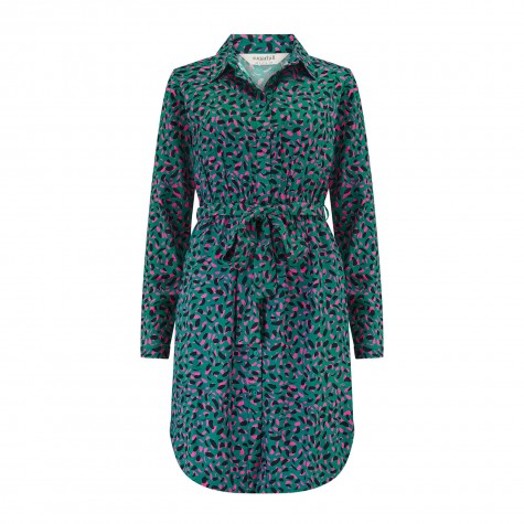 Mini abito-chemisier verde con coulisse | Sugar Hill