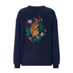 Felpa girocollo donna blu navy con tigre | Sugar Hill