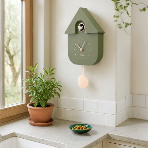 Orologio Da Parete Verde A Forma Di Autopompa | WT16 | Legno Compresso Con Movimento Al Quarzo - 3
