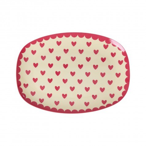Piatto ovale da dessert in melamina con cuori rossi | Rice