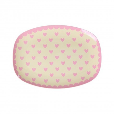 Piatto ovale da dessert in melanina con cuori rosa | Rice