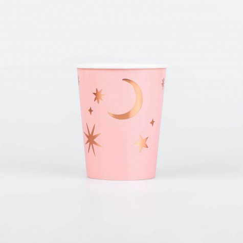 Bicchieri di carta rosa con lune e...