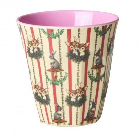 Bicchiere medio in melamina con agrifogli daini e coniglietti |
