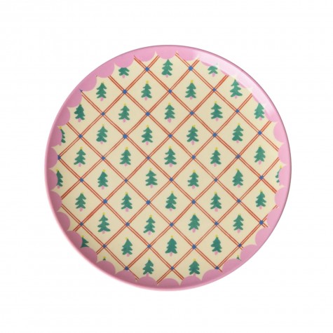 Piattino da dolce in melamina con alberini di Natale |