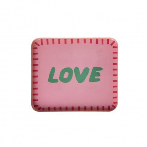 Vassoio in metallo rosa con scritta LOVE