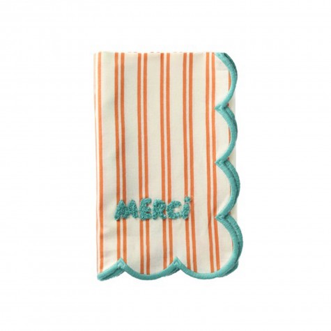 Tovagliolo in cotone a righe con scritta ricamata MERCI |
