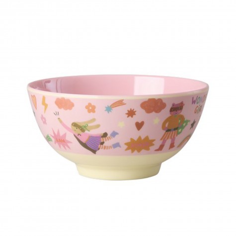 Tazza grande da colazione in melamina rosa con supereroi |