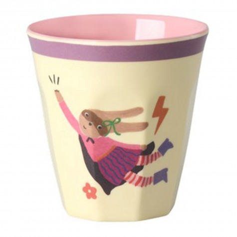 Bicchiere piccolo in melamina con coniglietto supereroe |