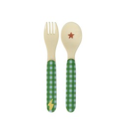 Posate bimbo in melamina a quadretti verdi Super Hero |