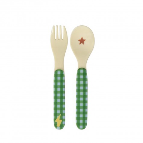 Posate bimbo in melamina a quadretti verdi Super Hero |