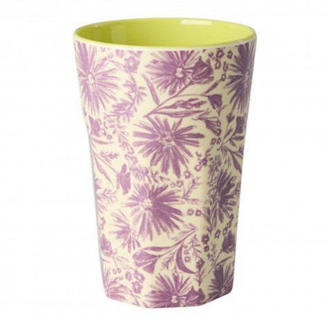 Bicchiere grande in melamina con fiori viola | Gallinasmilza