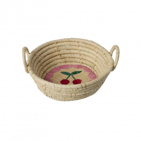 Cestino portapane in rafia beige con ciliegie | Gallinasmilza