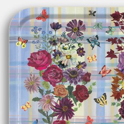 Vassoio rettangolare in legno con fiori e farfalle | 2