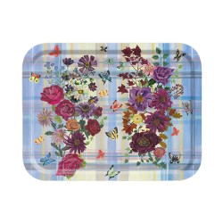 Vassoio rettangolare in legno con fiori e farfalle |