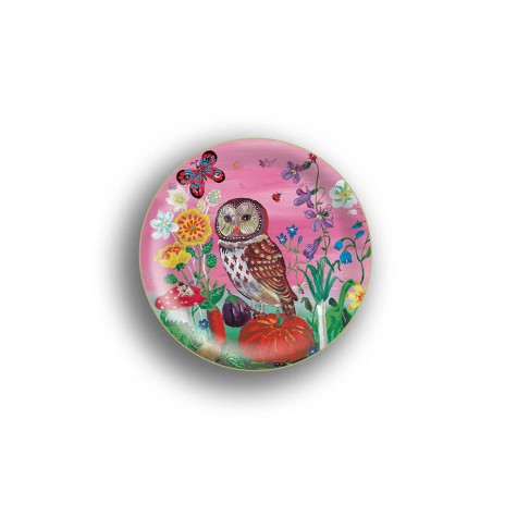 Mini vassoio circolare in legno con gufetto | Gallinasmilza