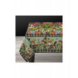 Tovaglia grande in lino con funghi e farfalle | Gallinasmilza