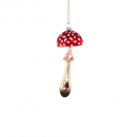 Decorazione in vetro soffiato a forma di fungo con coccinella |
