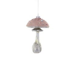 Decorazione in vetro soffiato a forma di fungo rosa con