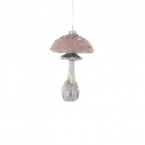 Decorazione in vetro soffiato a forma di fungo rosa con