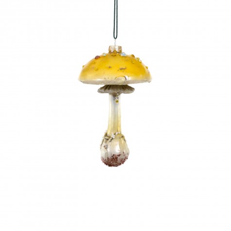 Decorazione in vetro soffiato a forma di fungo giallo con