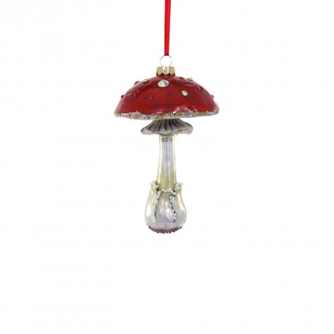 Decorazione in vetro soffiato a forma di fungo rosso con