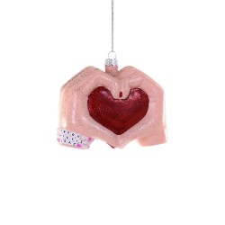 Decorazione in vetro soffiato a forma di mani a cuore |