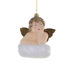 Decorazione in vetro soffiato a forma di angioletto pensieroso