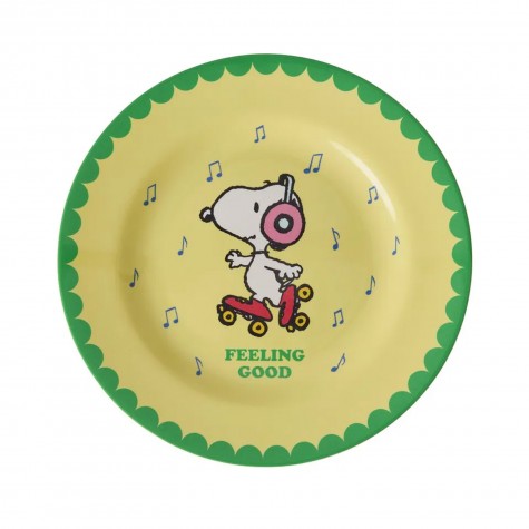Piatto giallo da dolce con Snoopy sui pattini | Gallinasmilza