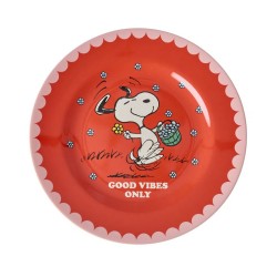 Piatto rosso da dolce con Snoopy floreale | Gallinasmilza