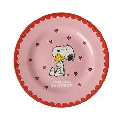 Piatto rosa da dolce con Snoopy&Woodstock | Gallinasmilza
