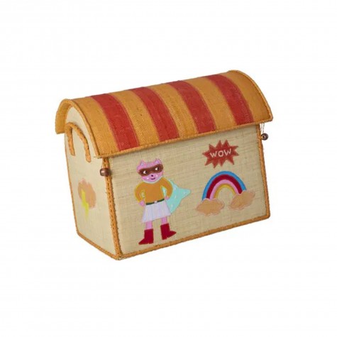 Cesta portagiochi piccola in rafia con ricamo Super Hero |