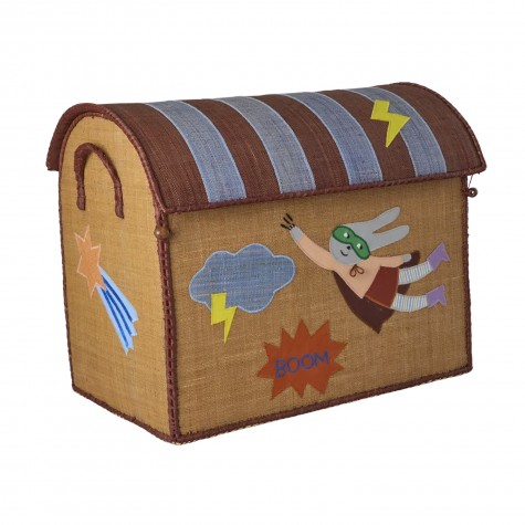 Cesta portagiochi grande in rafia con ricamo Super Hero |